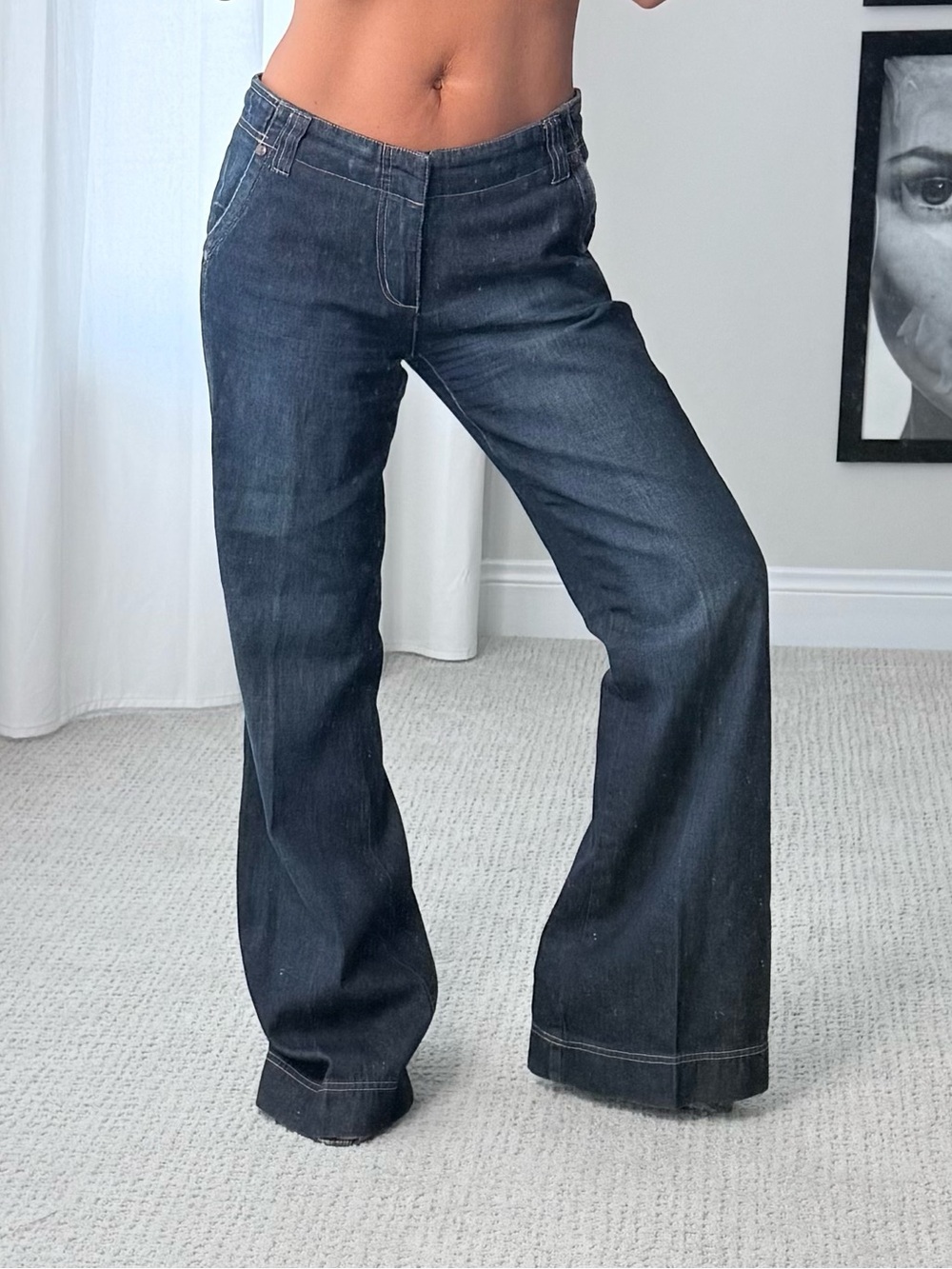 Y2K GLO Wide-Leg Dark Wash Women’s trouser Jeans with back tie